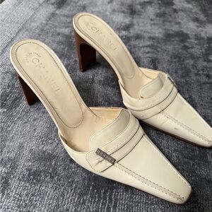 CHANEL Women's Cream Heeled Mules